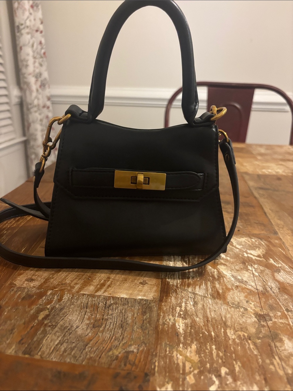 Steve Madden Black Leather Mini Top-Handle Crossbody - Picture 2 of 3